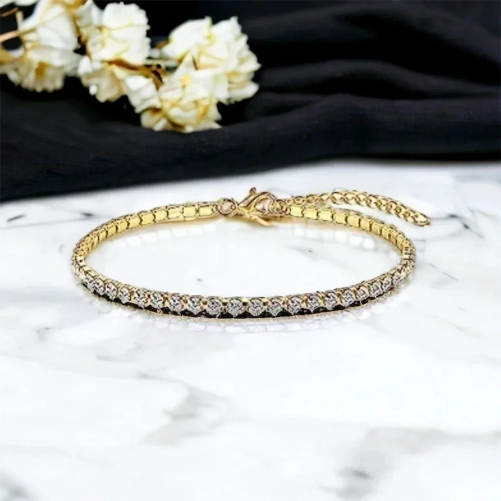 Clear Rhinestone Gold Anklet Bracelet - Picture 2 of 6